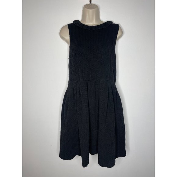 Anthropologie Ganni Pinnacle Textured Sleeveless High Ruffle Neck Fit Flare Dres - Picture 3 of 12